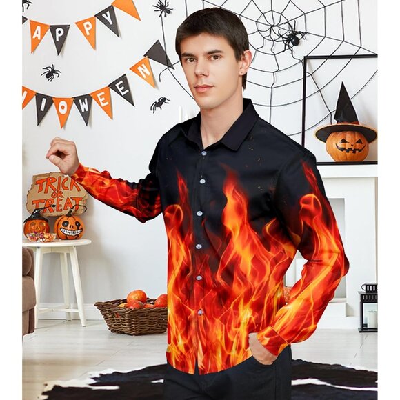Men's Halloween 1-12 Long Sleeve Button Down Casual Slim Fit Dress Shirts - Picture 4 of 6